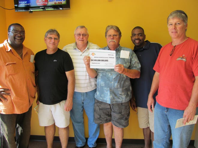 A MillerCoors Brewery office pool in Albany won a $1M prize playing Powerball from the June 9 drawing. Among the winners pictured (from left) are Clarence McNeal, Larry Gooden, Dennis Starcher, Claude Strickland, Donald Talley and Ernest Speir.